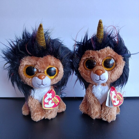 2 Ty Ramsey Unicorn Lion Beanie Boos Ty Silk 2021 Pair Twins - Picture 3 of 8